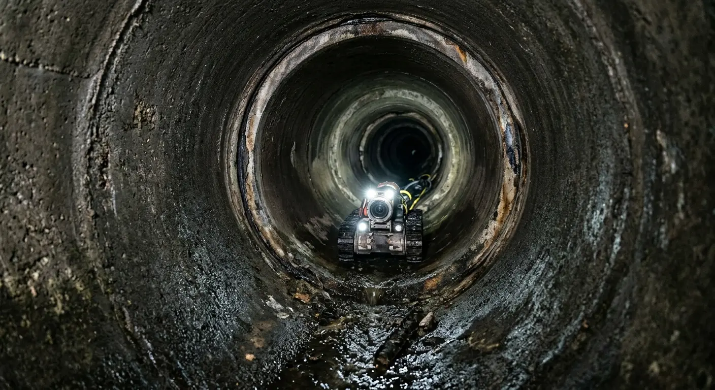 Robotic sewer camera inspecting pipe interior for Sewer Line Cleaning in Mineral Wells